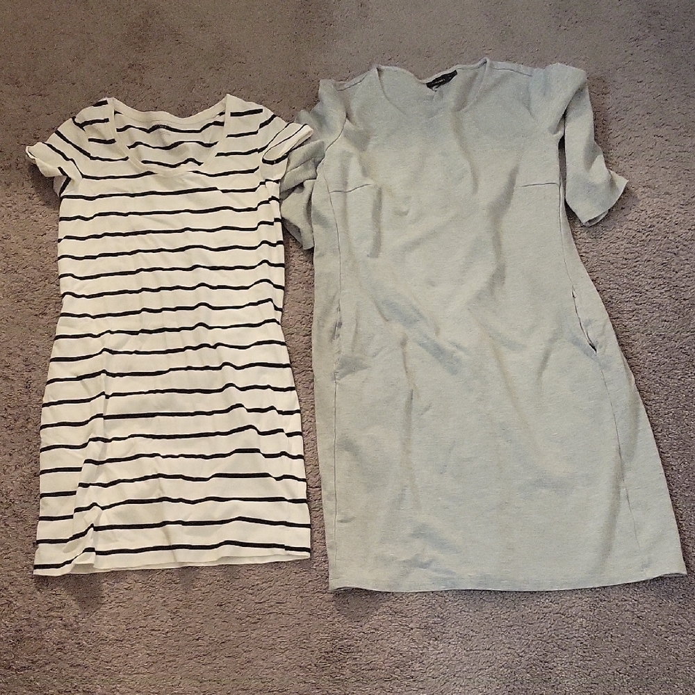 Striped Black and White Dress & Solid Gray Dress